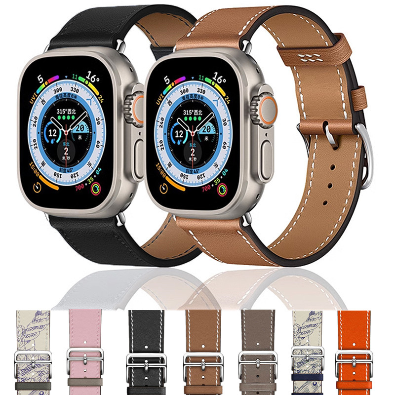 Solid Color Simple Top Leather Replacement Band compatible for Apple Watch 45mm/ 41mm /44mm/ 40mm Series 9/ 8/ 7/ 6/SE/ 5 /4  compatible foriWatch Bracelet Band