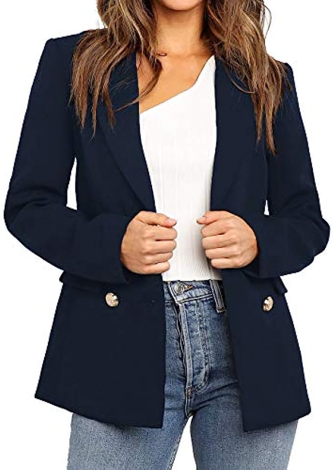 Utyful Women’s Casual Notched Lapel Double Breasted Button Work Office Blazer Jacket