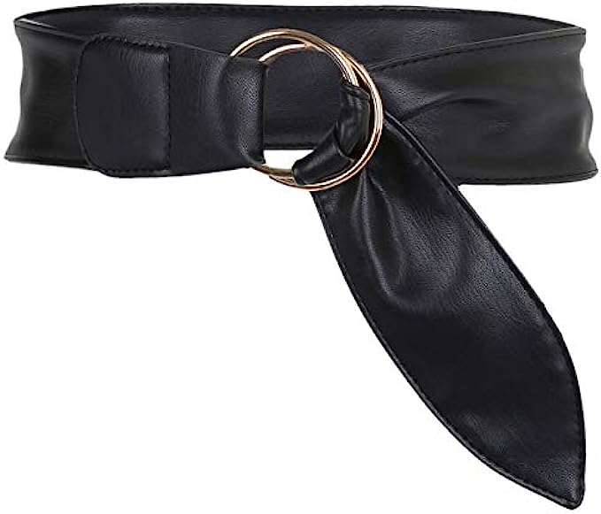 moonsix PU Leather Waist Belts for Women Vintage Casual Chic Dress Belt with Double Golden Round Buckle