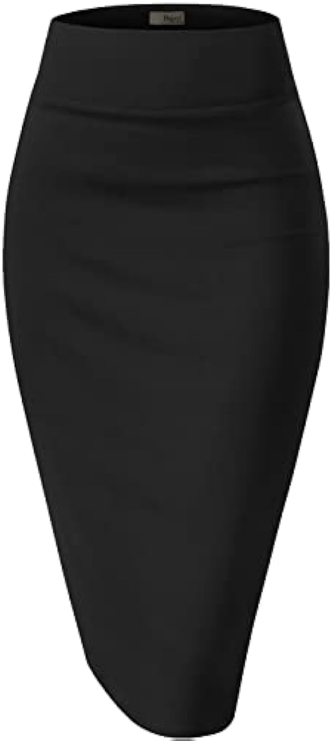 H&amp;C Women Premium Nylon Ponte Stretch Office Pencil Skirt Made Below Knee Made in The USA