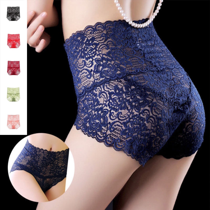 Women's High-waist Panties Sexy Lace Plus Size Panty Hollow Out Breathable Underwear Lift-Up Hip 女式大尺码内裤性感高腰无痕蕾丝内裤镂空透气提升臀部