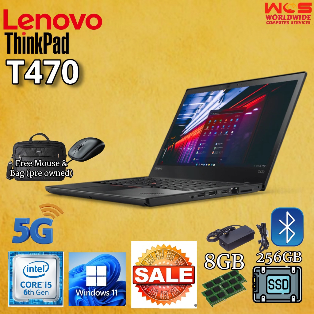 LENOVO T470 ThinkPad 14&quot; HD display/ Intel Core i5 6th Gen/ 8GB RAM / 256GB SSD / WIN11 PRO /MS Office (Refurbished)
