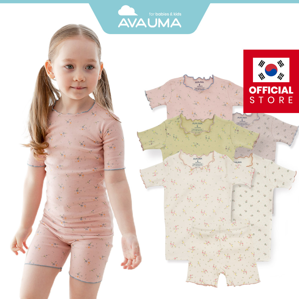AVAUMA Baby Boys Girls Pajama Set 6M-7 Years Kids Toddler Snug fit Pjs Short-Sleeved Sleepwear Ruffle Shrring Lilly 02