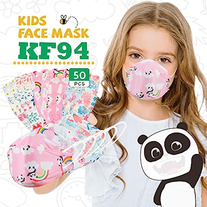 YHDOLL 50 Pcs KF94 Kids Disposable Cartoon Face Masks 4-Layer Cartoon Design [10 Pcs/ Pack] Individual Packs, Comfortable &amp; High Filtration &amp; Ventilation &amp; Prevent Fogging -(Aged 4-12)