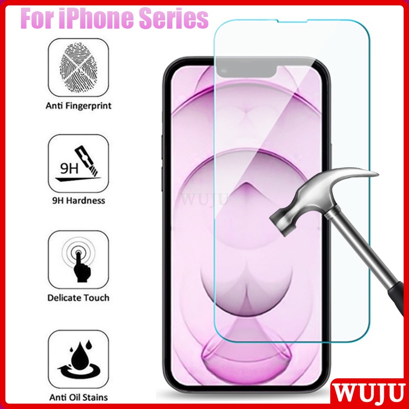 WUJU 9H Ultra-clear Screen Protector Tempered Glass Compatible For iPhone 11 12 13 14 Pro Max XS Max mini XR X 6 6S 7 8 Plus SE Tempered Glass Screen Protector Film
