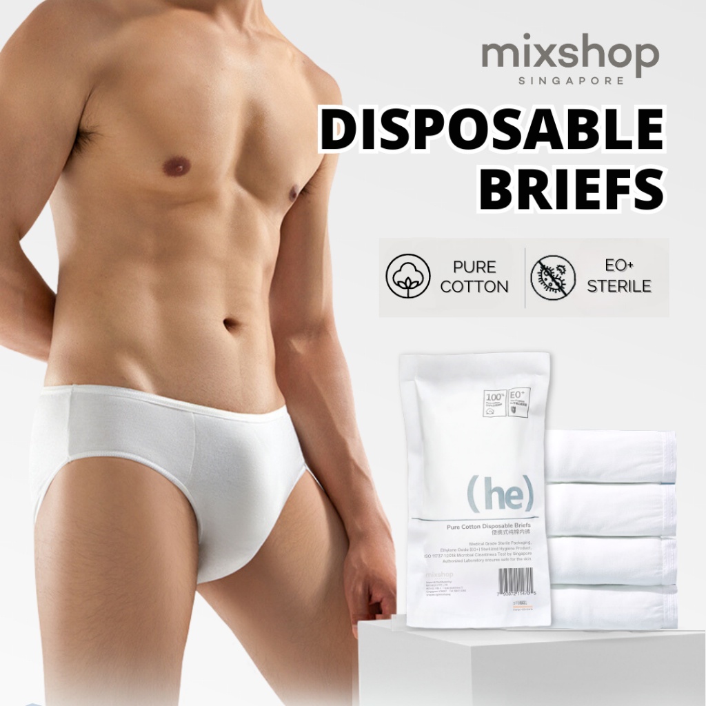mixshop Men's Pure Cotton Disposable Briefs,  Men's Disposable Underware  [EO+ Sterilization]