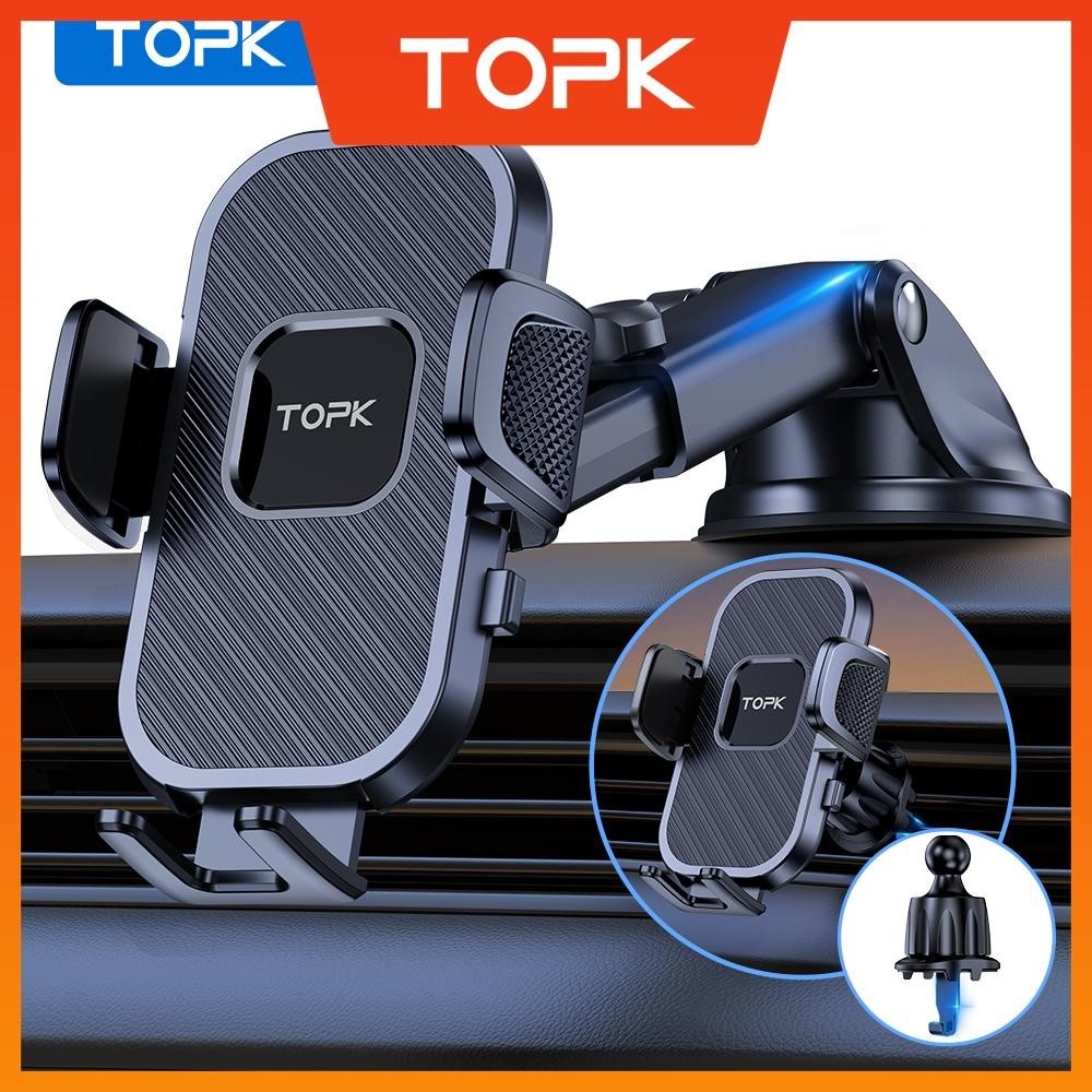 [Value Choice] TOPK Car Phone Holder [2023 Upgraded] Strong Sticky Adjustable 360° Rotation Phone Holder for Cars Dashboard/Windscreen/Air Vent