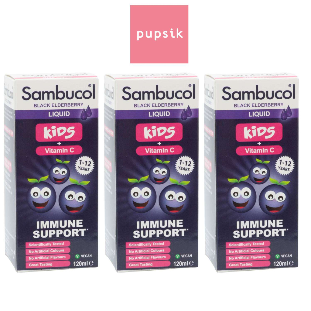 [3-pack] Exp 04/26 Sambucol Kids Formula Vitamin C, 120ml (1-12y, UK) /Immunped / Lactogg