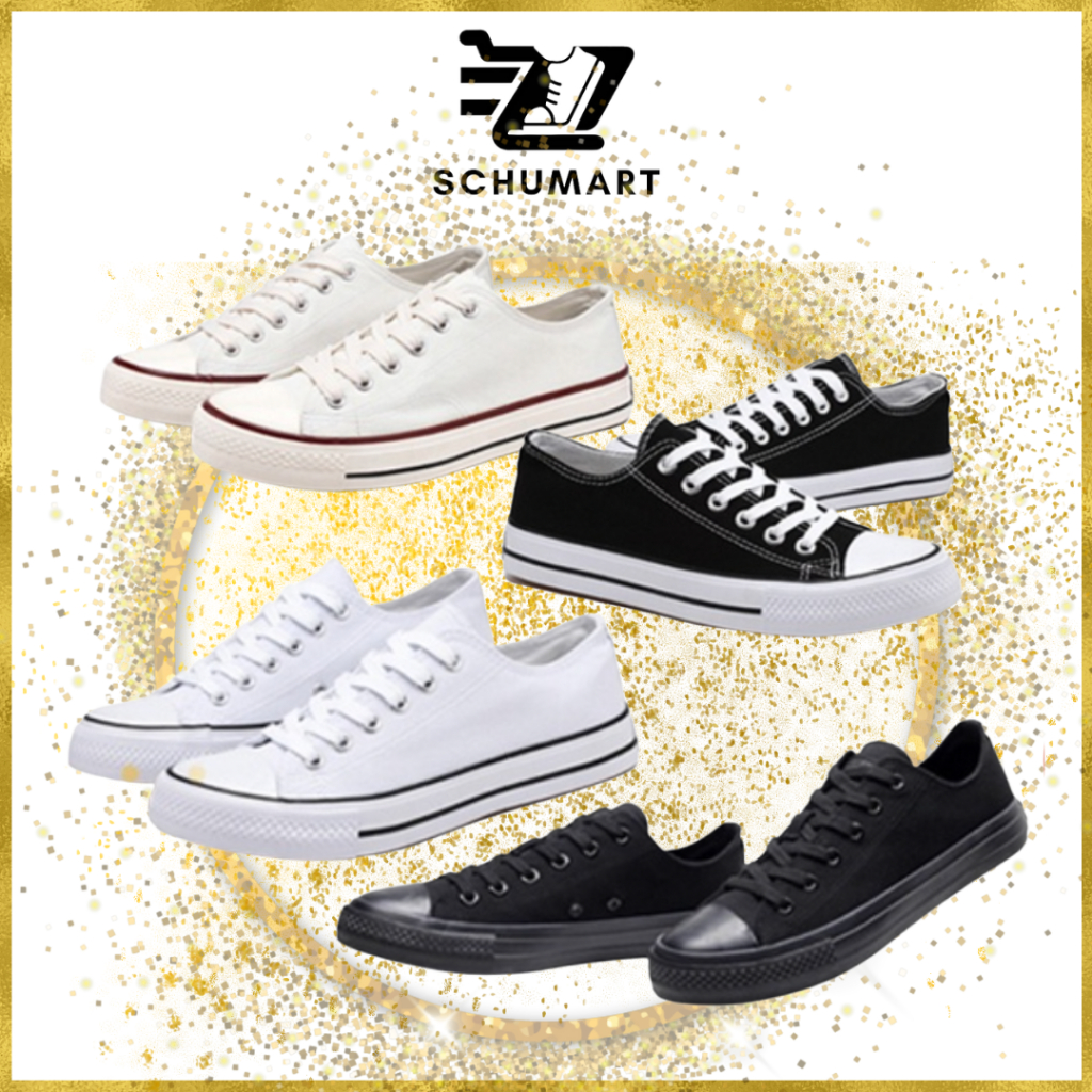 [BY SCHUMART] Unisex White/Black Canvas Sneakers School Shoes Casual Outfit
