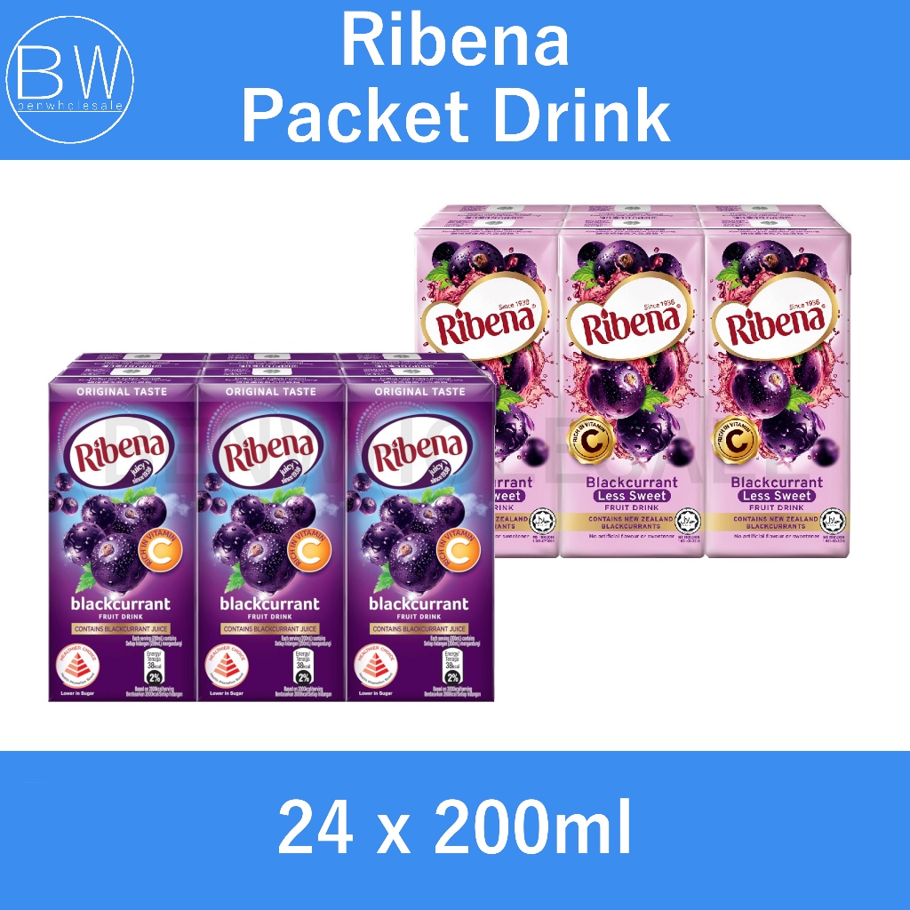 Ribena Blackcurrant Original Taste / Less Sugar (24 x 200ML) Carton
